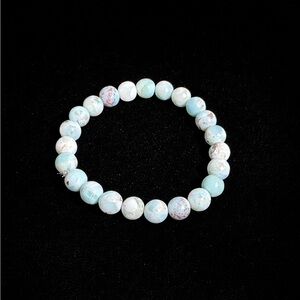 Elegant 8mm Larimar Beaded Bracelet (Dominican Republic)